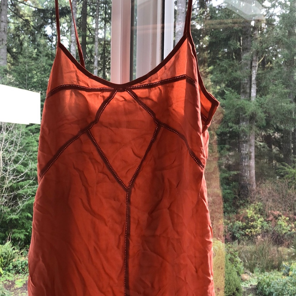 Coral pink 100% silk Feather and Bone slip dress.